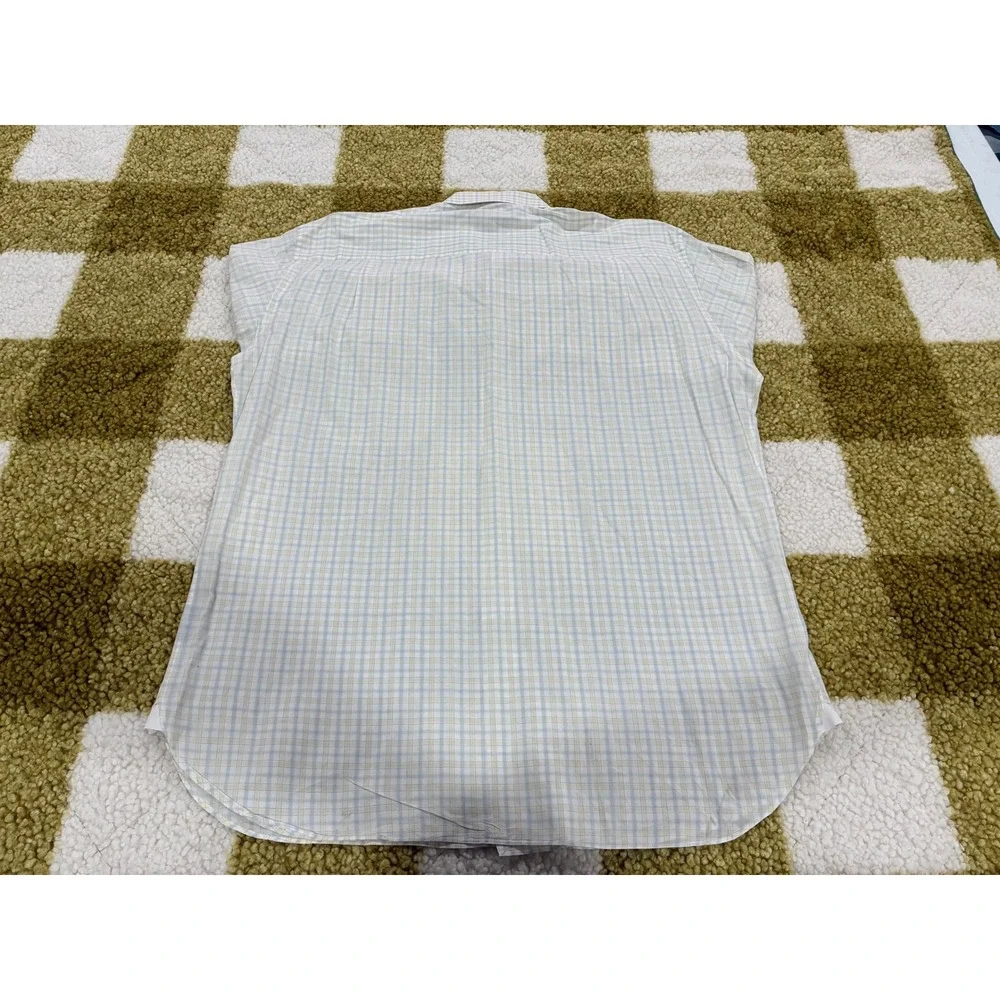 Ermenegildo Zegna Mens Plaid Button Down Shirt Blue Yellow Cotton Size 16 41